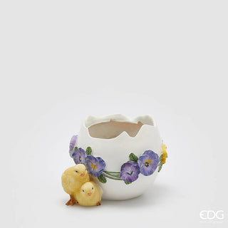 Vaso in Ceramica Uovo con Pulcini