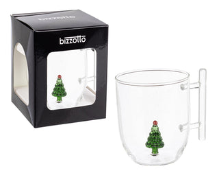 Tazza in vetro trasparente con decorazione interna albero di Natale