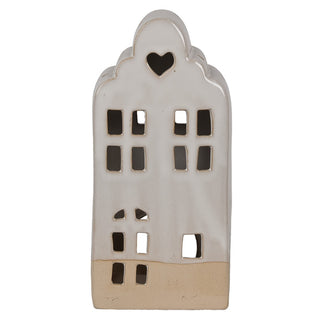 Portacandela casetta beige 9x8x18 cm