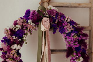 Ghirlanda di Fiori Secchi Statice Rosa e Viola