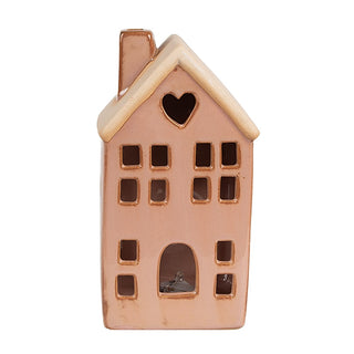 Casetta natalizia decorativa con led rosa antico 8x6x15 cm