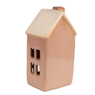 Casetta natalizia decorativa con led rosa antico 8x6x15 cm