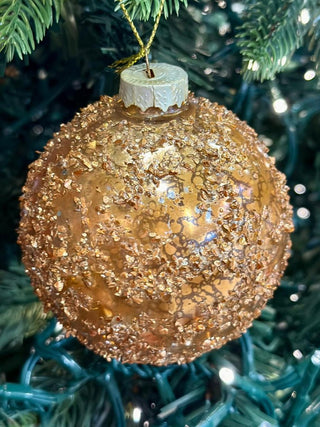 Pallina natalizia glitter in rilievo oro scuro anticato
