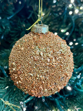 Pallina natalizia glitter in rilievo rame
