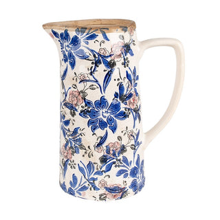 Brocca in Ceramica con Fiori Blu e Rosa