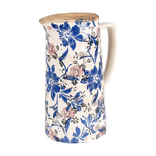 Brocca in Ceramica con Fiori Blu e Rosa