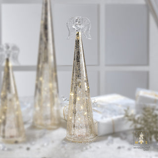 Angelo in Vetro Argentato con Luci Flickerling a Led