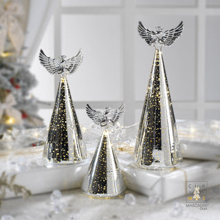 Angelo in Vetro Argento con Luci Led