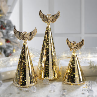 Angelo in Vetro Oro con Luci Led