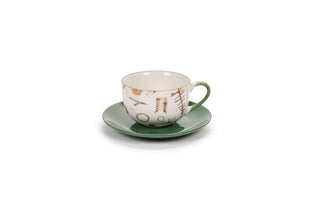 Set 2 tazze con piattino in porcellana bianca e verde
