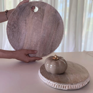 Tagliere Piccolo Tondo Legno Sbiancato con Perle