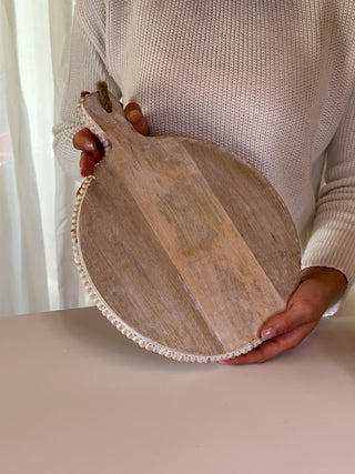Tagliere Tondo Legno Sbiancato e Perle