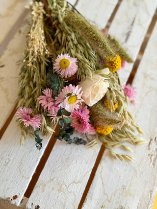 Mazzo di Fiori Secchi Rosa e Giallo e Verde