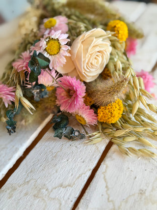 Mazzo di Fiori Secchi Rosa e Giallo e Verde