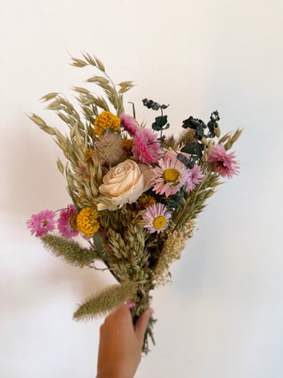 Mazzo di Fiori Secchi Rosa e Giallo e Verde