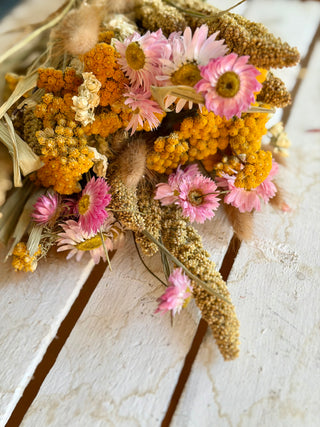 Mazzo di Fiori Secchi Rosa e Giallo