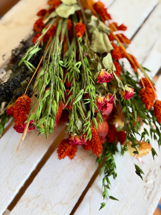 Mazzo di Fiori Secchi Rosso, Arancio e Verde