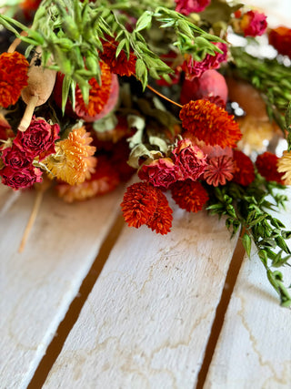 Mazzo di Fiori Secchi Rosso, Arancio e Verde
