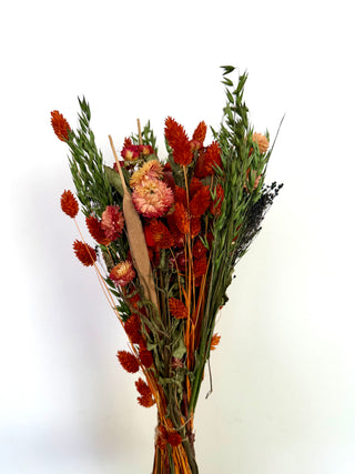 Mazzo di Fiori Secchi Rosso, Arancio e Verde