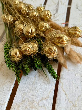 Mazzo di Nigella Dorata con Graminacee Essiccate