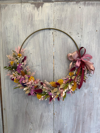 Ghirlanda Fiori Secchi Fucsia, Rosa e Gialla