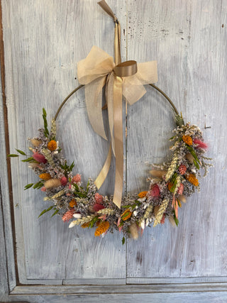 Ghirlanda Fiori Secchi Rosa e Gialla