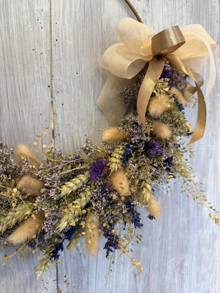 Ghirlanda Fiori Secchi Viola e Beige