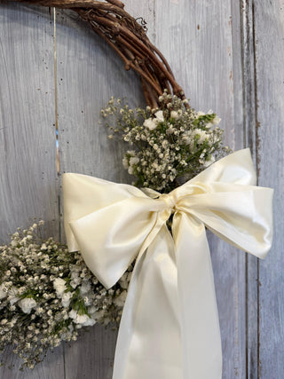 Ghirlanda Fiori Secchi Bianca con Fiocco