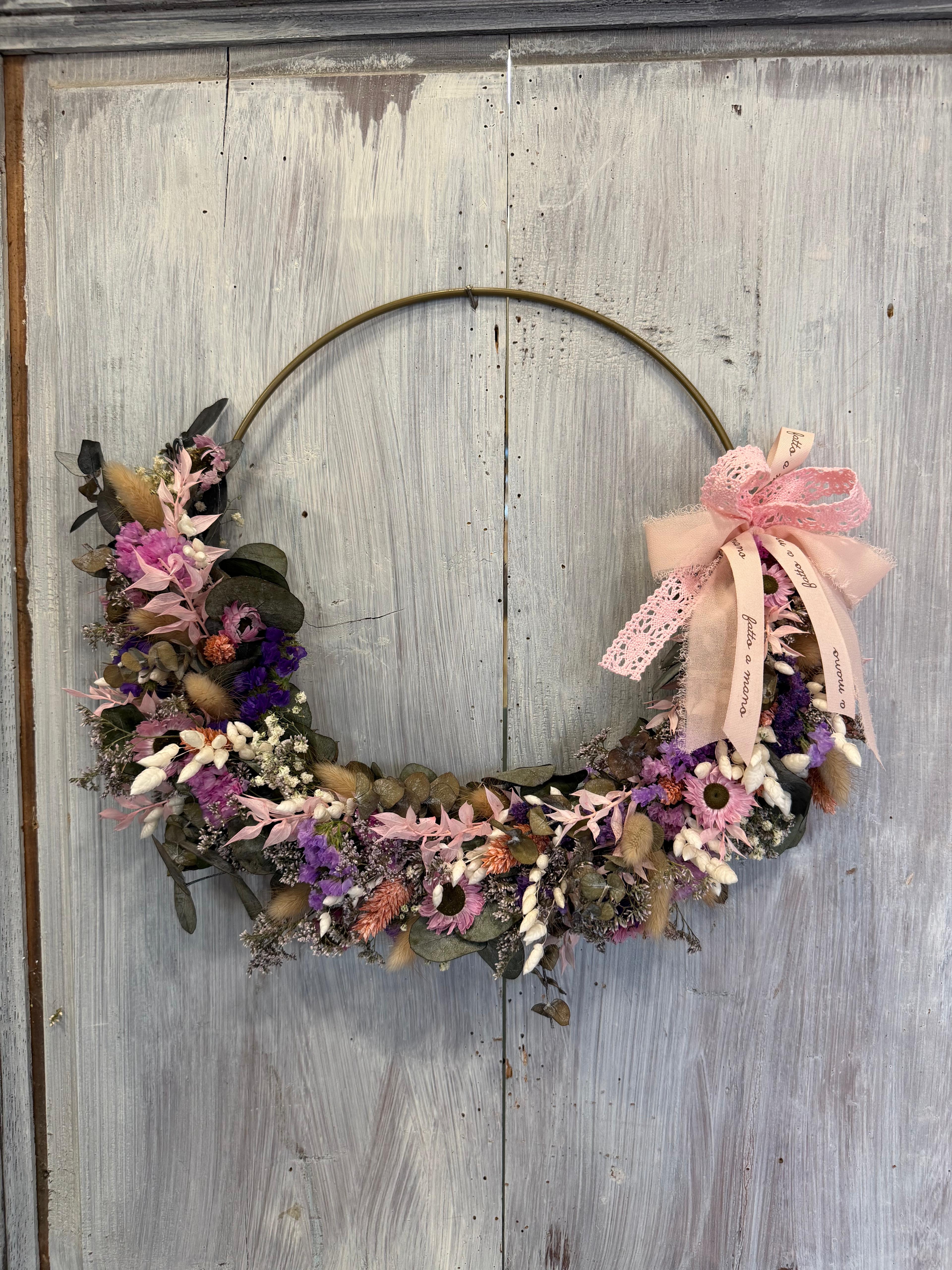 Ghirlanda Fai Da Te Con Fiori Secchi E Anello In Metallo Nero - Diametro 20 Cm, Corda Di Iuta - Decorazione Per Porta E Parete