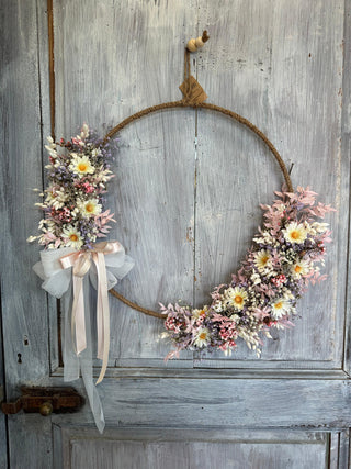 Ghirlanda Fiori Secchi Rosa e Bianca