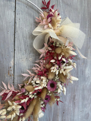 Ghirlanda Fiori Secchi Fucsia e Beige