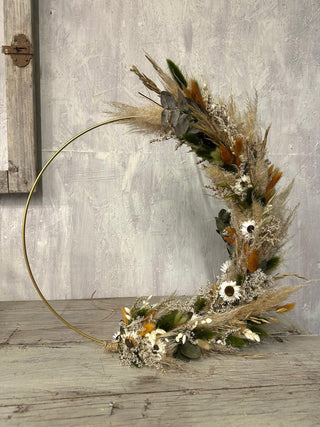 Cerchio di Fiori Secchi con Piedistallo Beige e verde