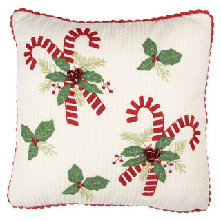 Cuscino Natalizio Beige con Bastoncino di Zucchero e Pungitopo