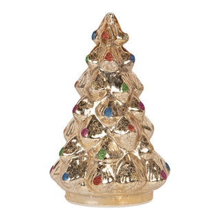 Albero di Natale Oro in Vetro con Luci Led 12x18 cm