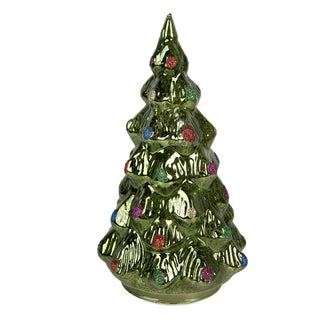 Albero di Natale Verde in Vetro con Luci Led 13x23 cm