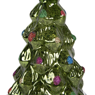 Albero di Natale Verde in Vetro con Luci Led 13x23 cm