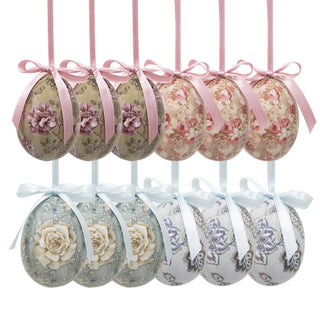 Set 12 Uova Pasquali Decorative Fiorellini Rosa e Azzurro