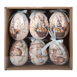 Set 6 Uova Pasquali Coniglietti Azzurre  e Beige