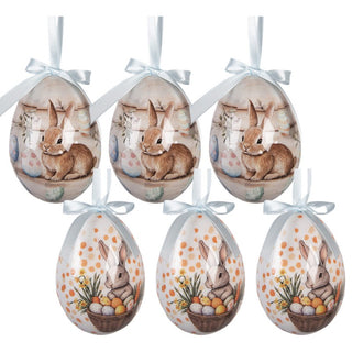 Set 6 Uova Pasquali Coniglietti Azzurre  e Beige