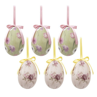 Set 6 Uova Pasquali Decorative Fiorellini Rosa e Gialle