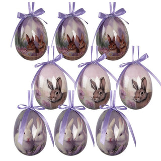 Set 9 Uova Pasquali Decorative Coniglietti Viola