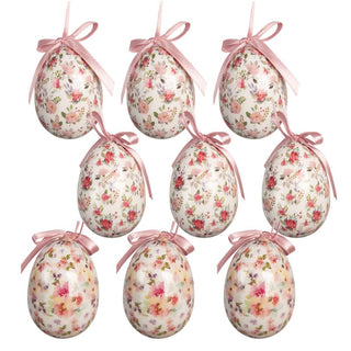 Set 9 Uova Pasquali Decorative Fiorellini Rosa e Beige