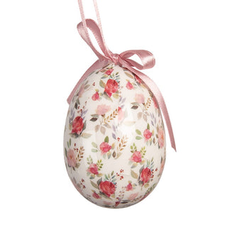 Set 9 Uova Pasquali Decorative Fiorellini Rosa e Beige