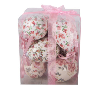 Set 9 Uova Pasquali Decorative Fiorellini Rosa e Bianche