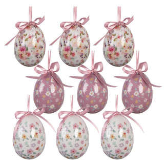 Set 9 Uova Pasquali Decorative Fiorellini Stilizzati Rosa