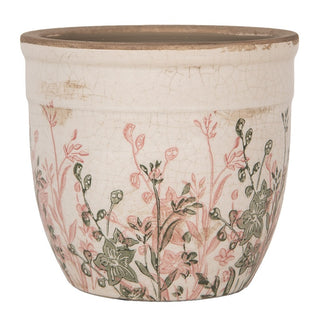 Vaso in Ceramica Fiori Verdi e Rosa 16x14 cm