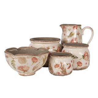 Vaso in Ceramica Beige e Rosa 21x12 cm
