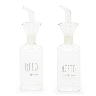 Porta Olio e Aceto In Vetro Con Scritta