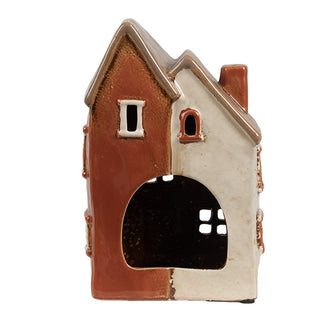 Casetta Portacandela Bicolore Beige e Rossa 13x8x20 cm