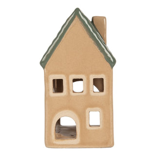 Casetta Portacandela Beige e Verde 6x6x11 cm